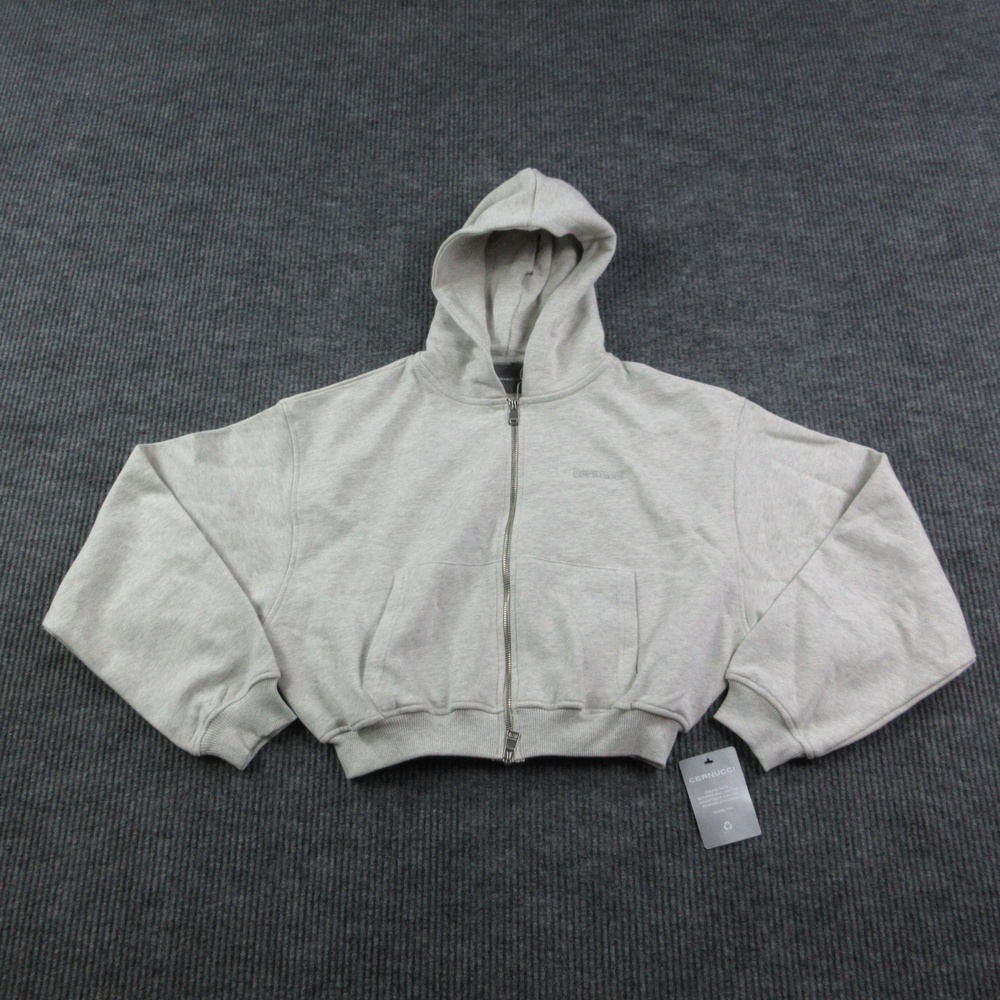 Cernucci Hoodie Womens S Gray Full Zip Cropped Zip Through Logo Terry NWT
